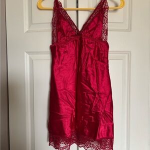 SHEIN Red Satin Lace V-Neck Chemise